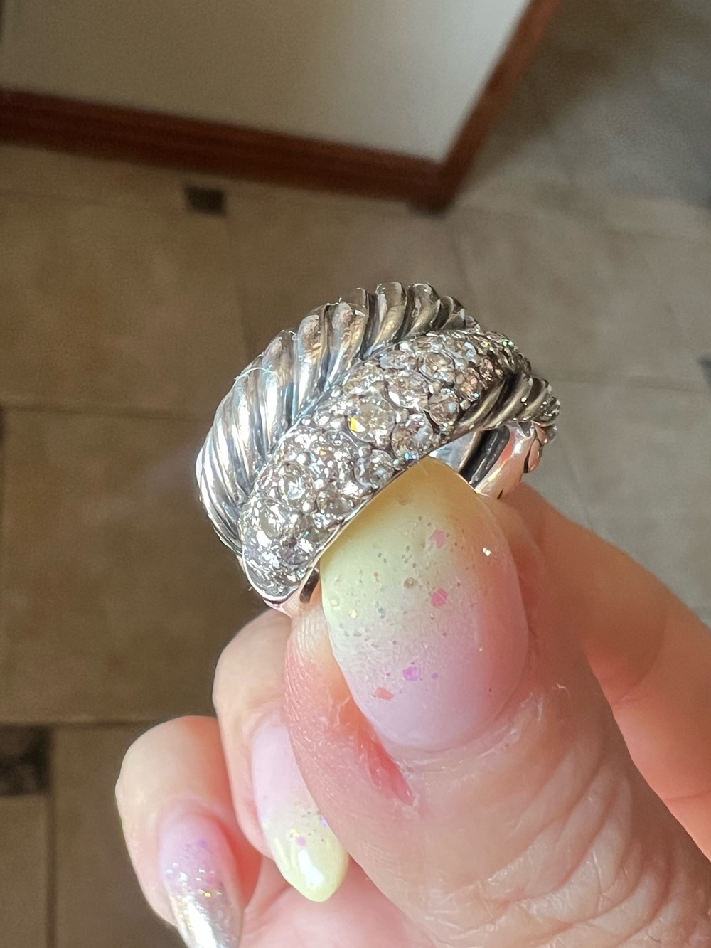 David Yurman Sterling Silver Twisted Pavé Band Diamond Ring